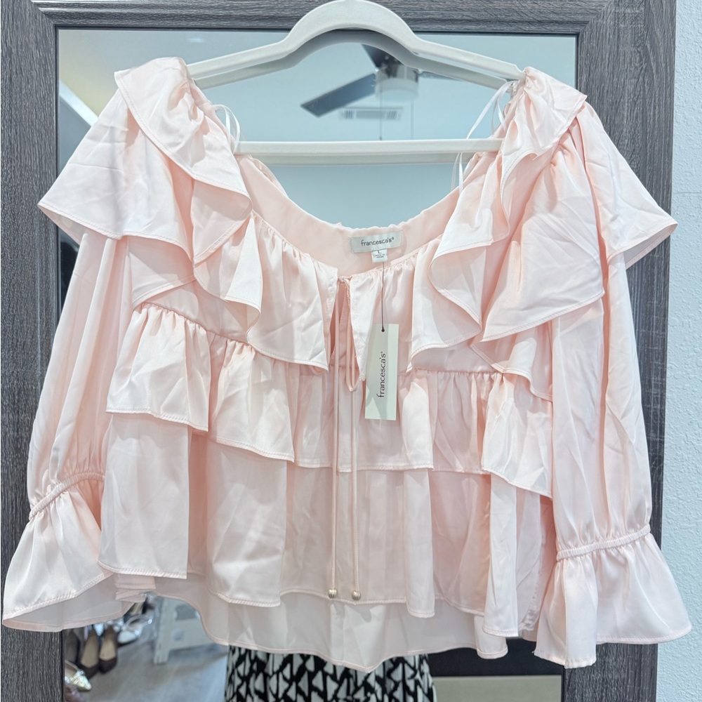 Francesca's Collections Light Pink Ruffle Blouse